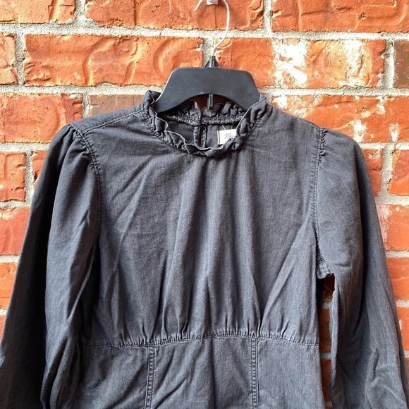 Madewell Womens 2 Black Stone Demi Ruffle Mockneck Keyhole Long Sleeve Dress - Picture 2 of 9